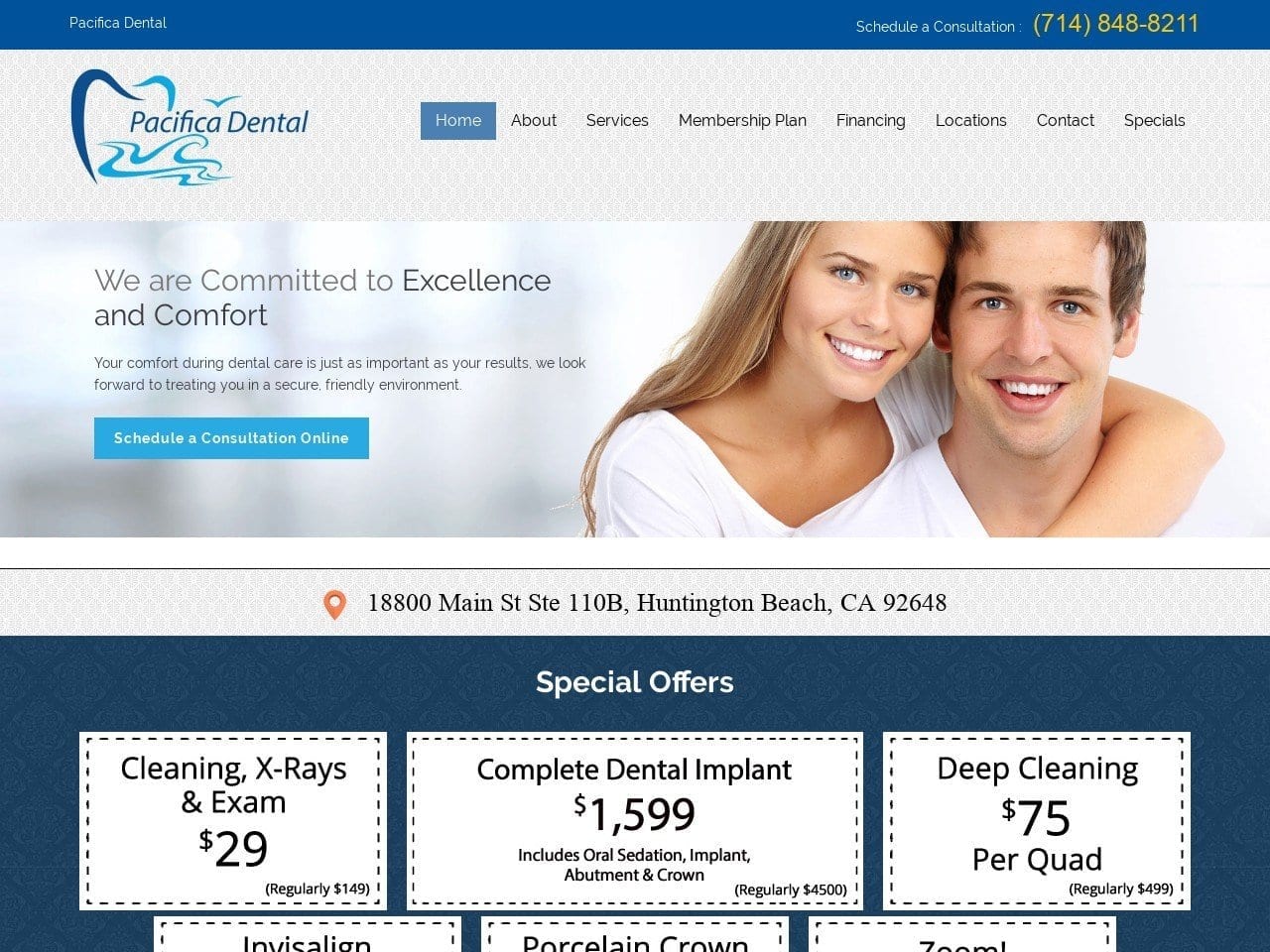 Pacifica Dental Website Screenshot from dentistinhuntingtonbeachca.com