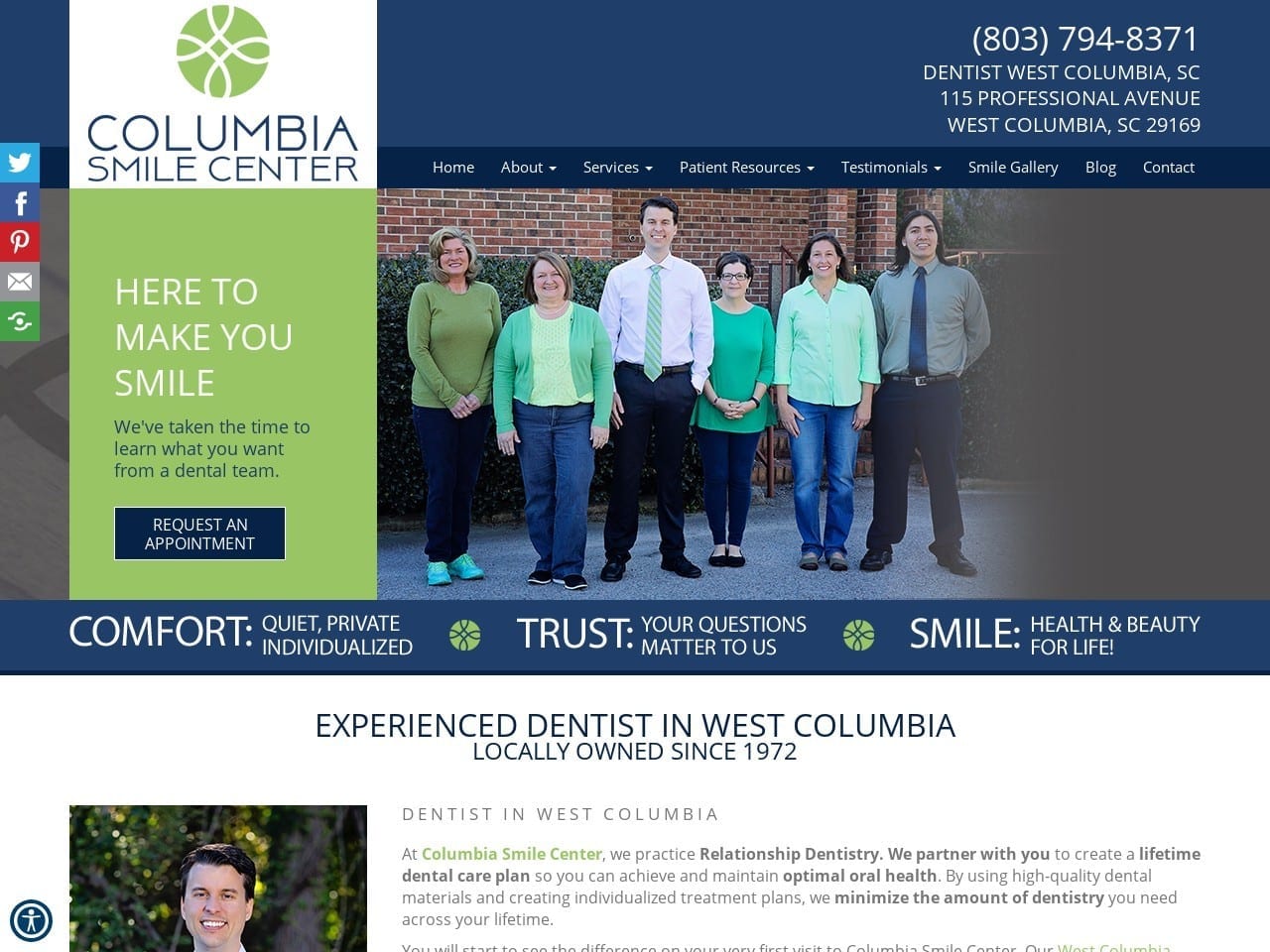 Columbia Smile Center Website Screenshot from dentistinwestcolumbia.com