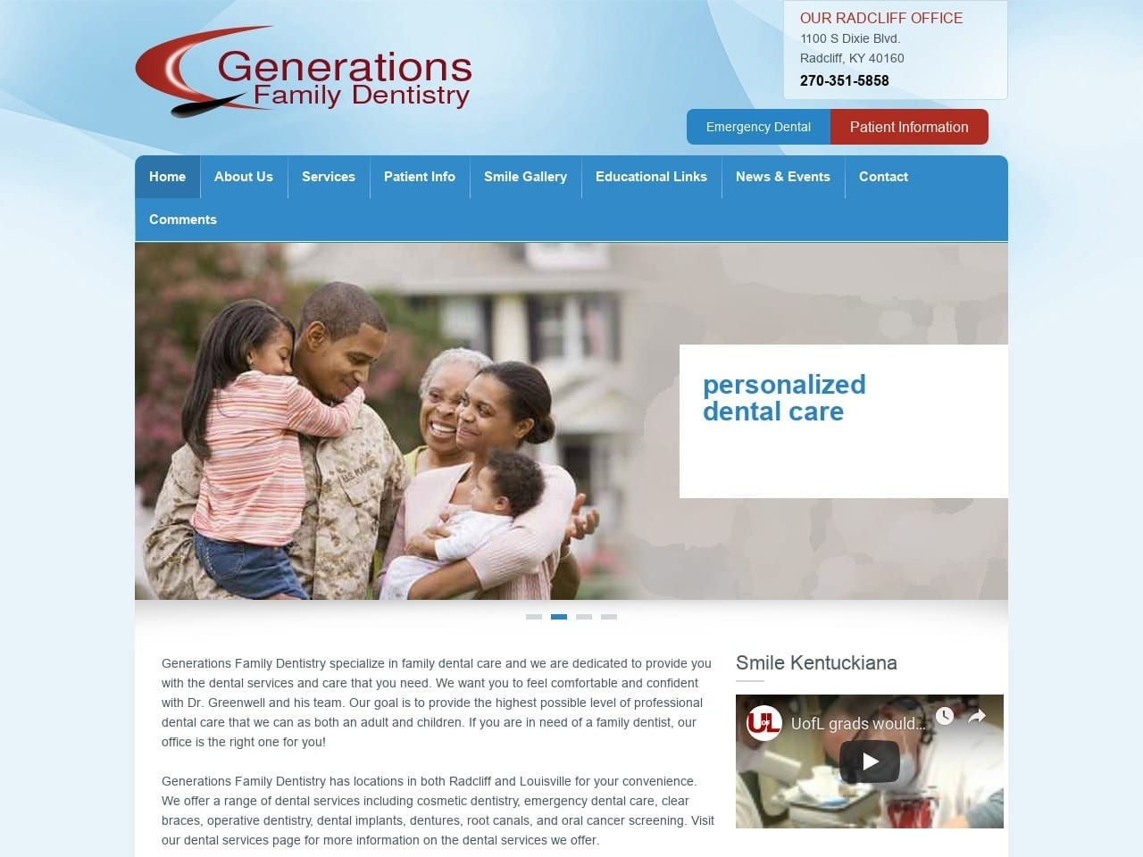 Generations Family Dentist Website Screenshot from dentistky.com