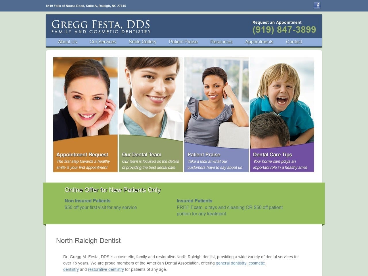 Dr. Gregg M. Festa DDS Website Screenshot from dentistnorthraleigh.com