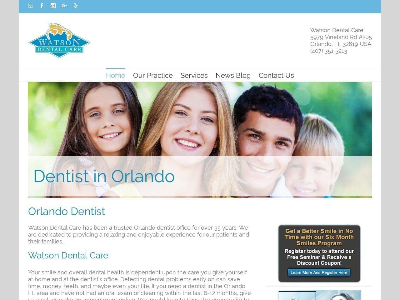 Watson Dental Care Website Screenshot from dentistorlandoflorida.com