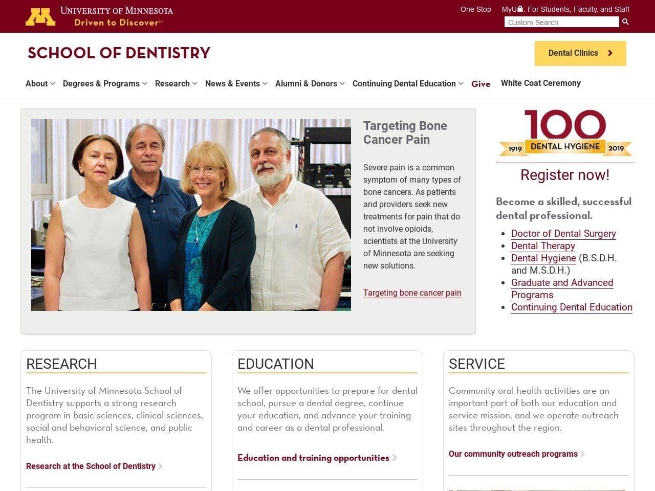University Of Minnesota Website Screenshot from dentistry.umn.edu