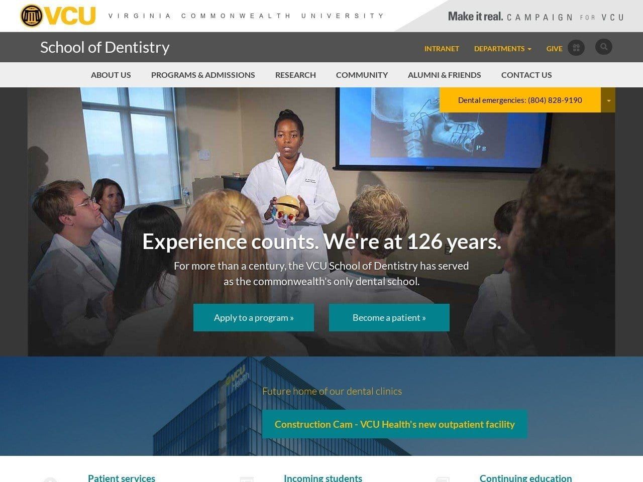 VCU Oral & Maxillofacial Website Screenshot from dentistry.vcu.edu