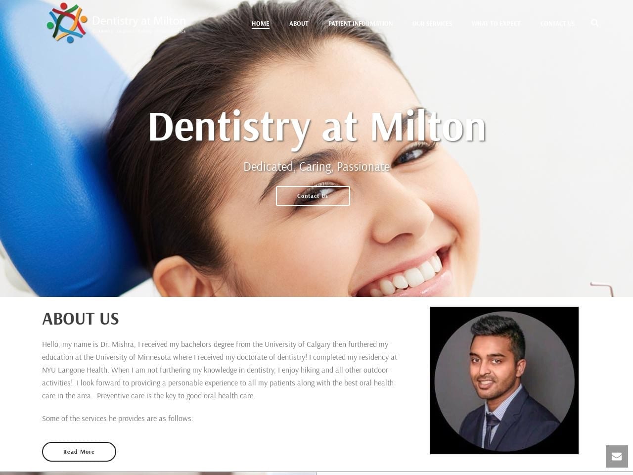 Dentistry at Milton Website Screenshot from dentistryatmilton.com