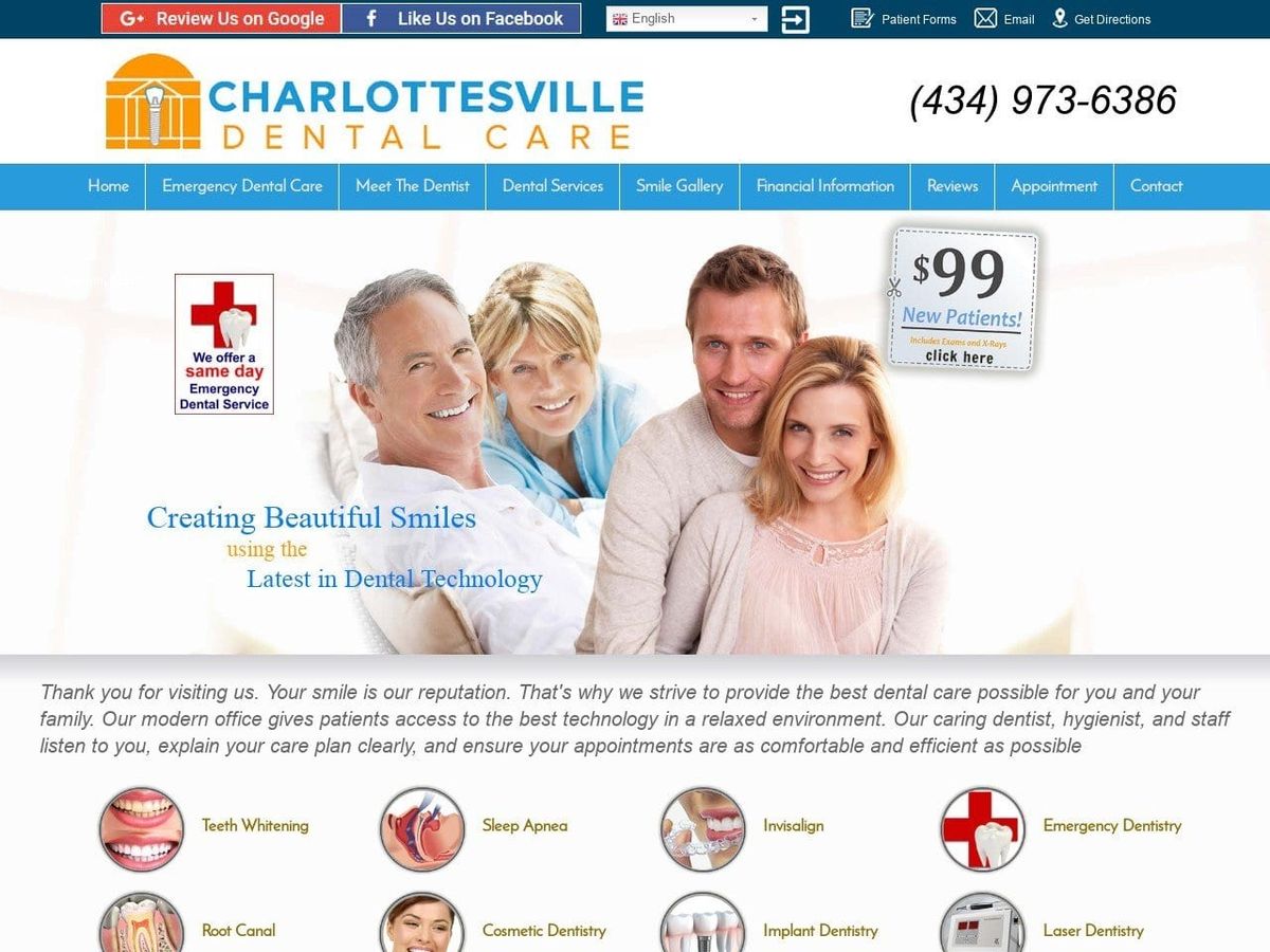 Elizabeth A. Alcorn DDS Website Screenshot from dentistrycharlottesville.com