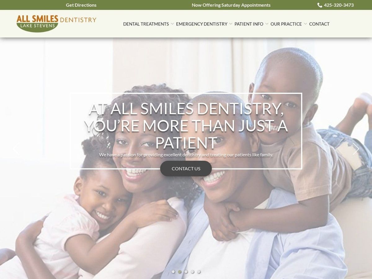 All Smiles Dentist Website Screenshot from dentistrylakestevens.com