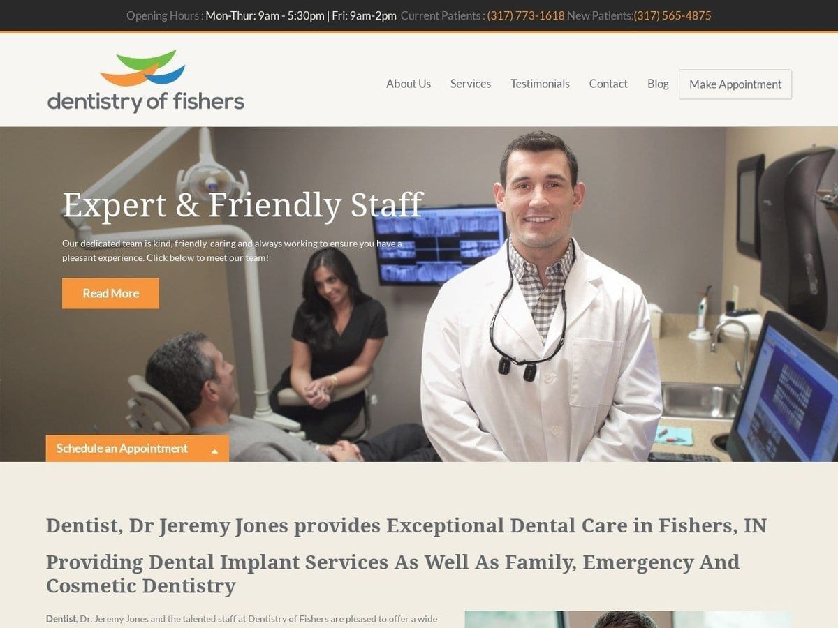 Dr. Jeremy Jones D.M.D. Website Screenshot from dentistryoffishers.com