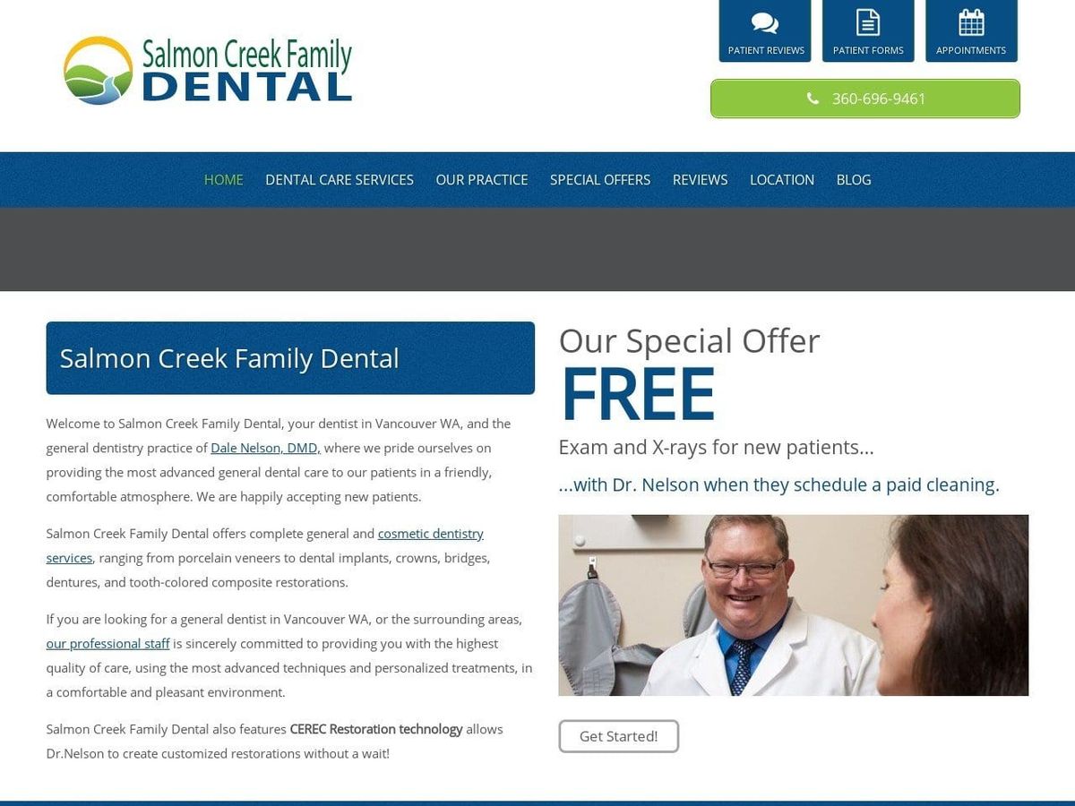 Dr. Dale D. Nelson DMD Website Screenshot from dentistsalmoncreek.com