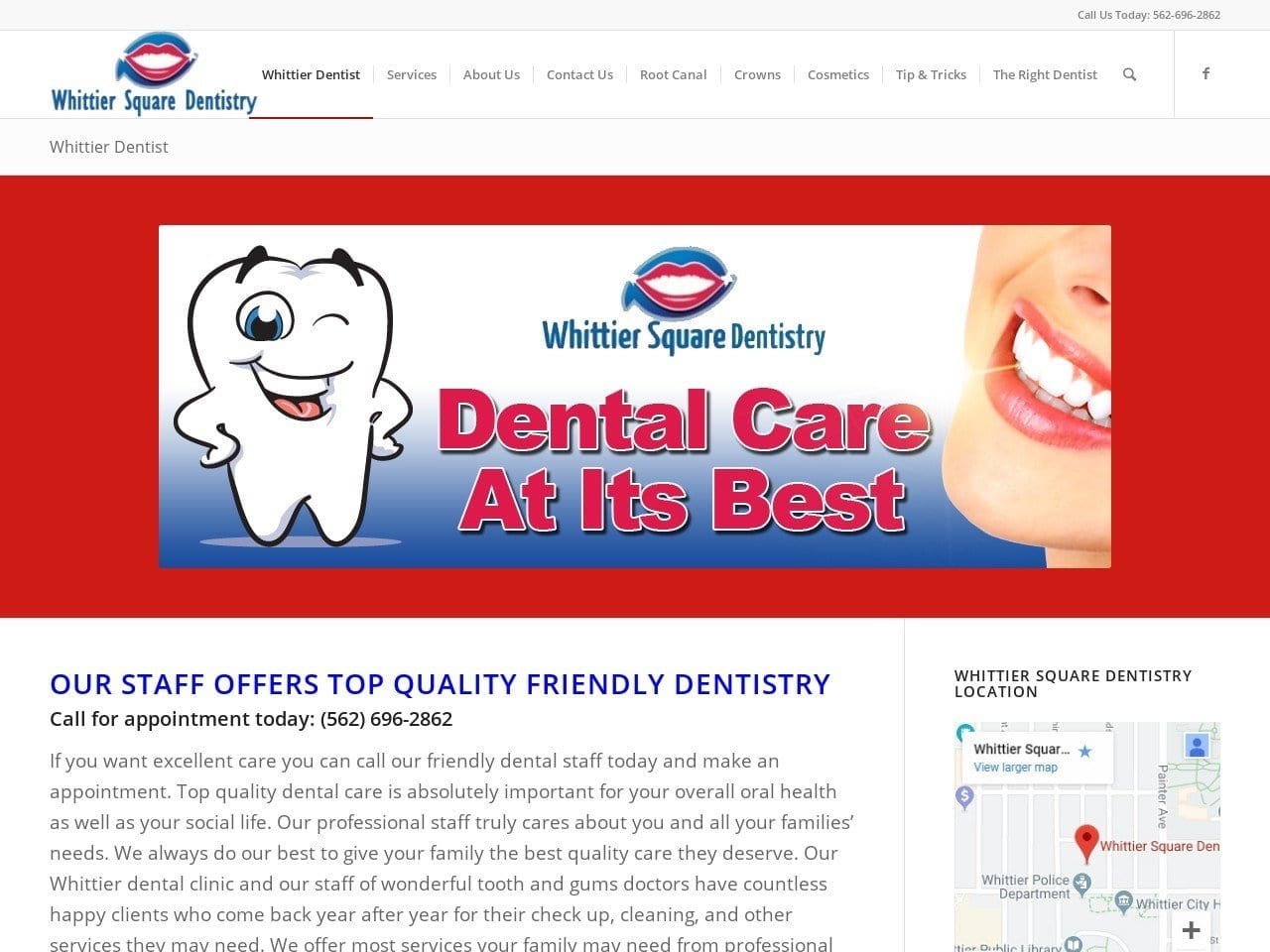 Whittier Square Dentistry Website Screenshot from dentistsinwhittier.com