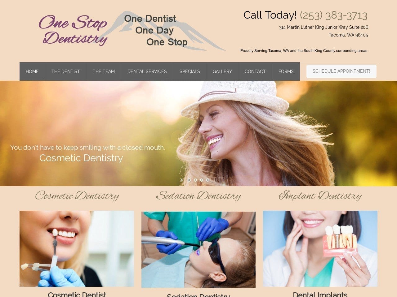 One Stop Dentistry Website Screenshot from dentisttacoma.com