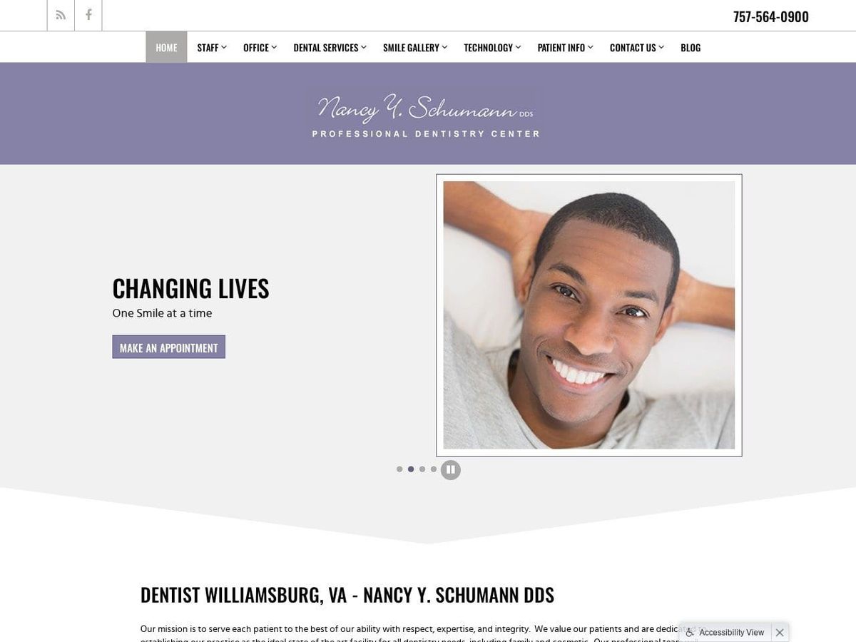 Dr. Nancy Y. Schumann DDS Website Screenshot from dentistwilliamsburg.com