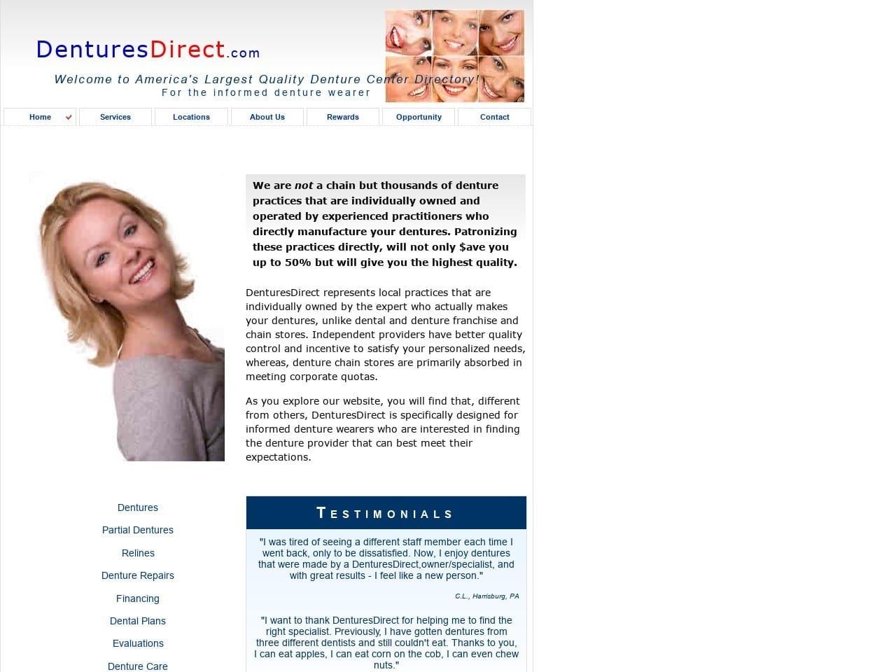 Denture Center Website Screenshot from denturesdirect.com