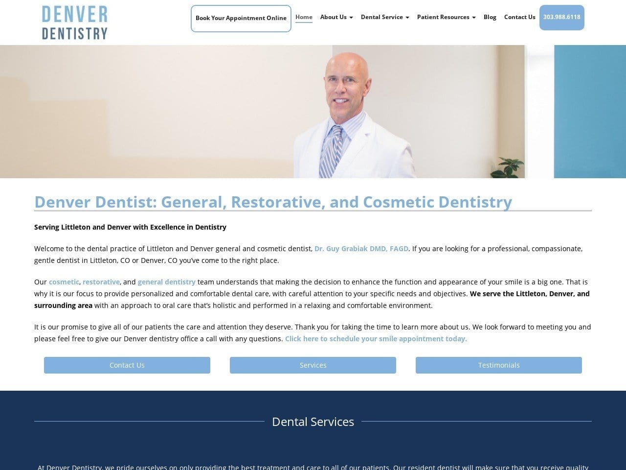 Denver Dentistry Website Screenshot from denverdentistry.com