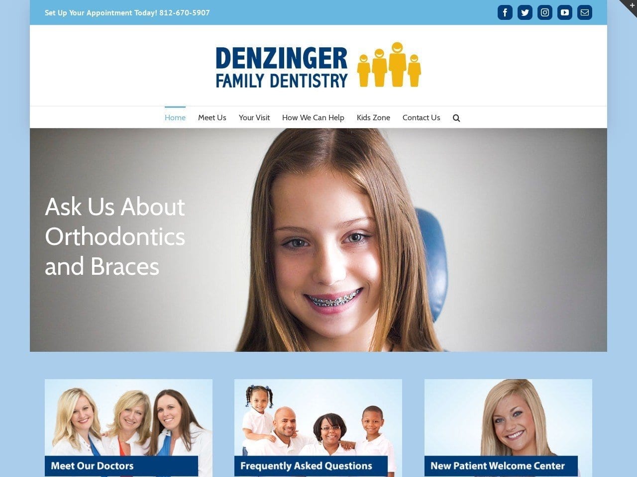 Denzinger Family Dentist Website Screenshot from denzingercare.com