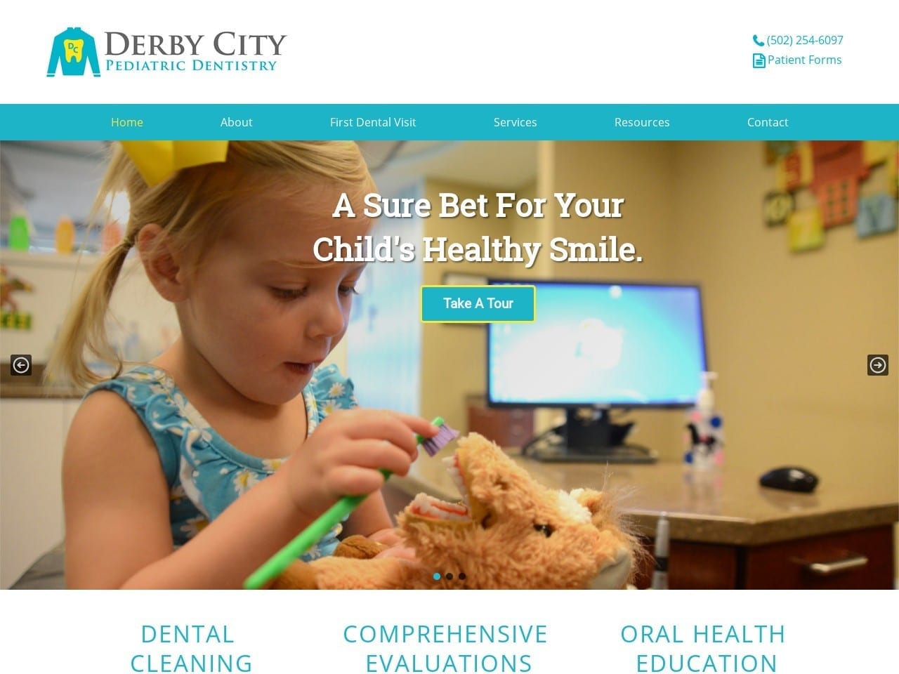 Derby City Dental Office Website Screenshot from derbycitypediatricdentistry.com