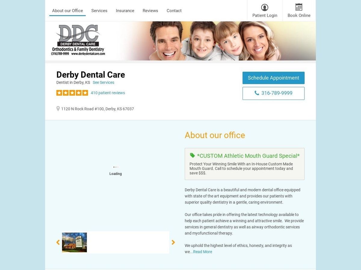 Dr. Brent E. Nelsen DMD Website Screenshot from derbydentalcare.com