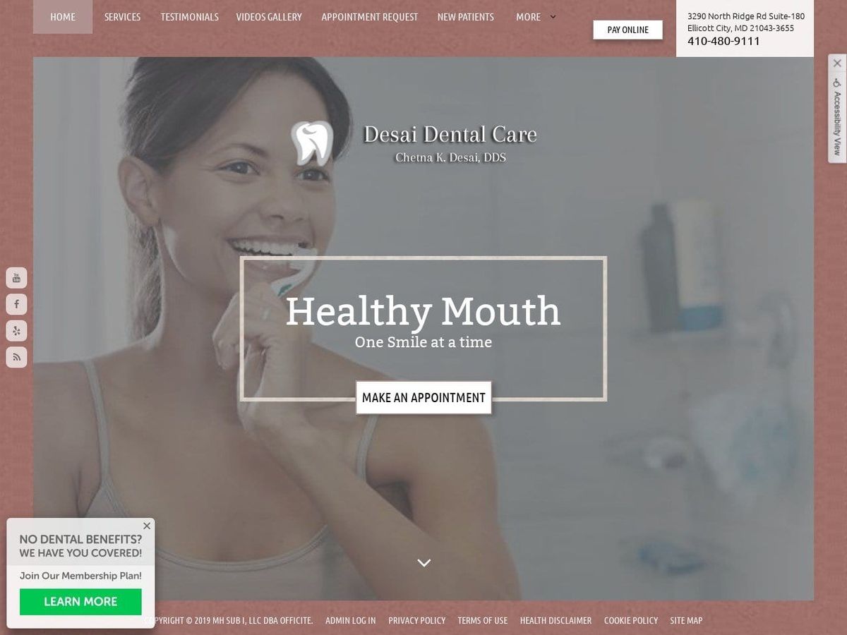 Dr. Chetna K. Desai DDS Website Screenshot from desaidentalcare.com