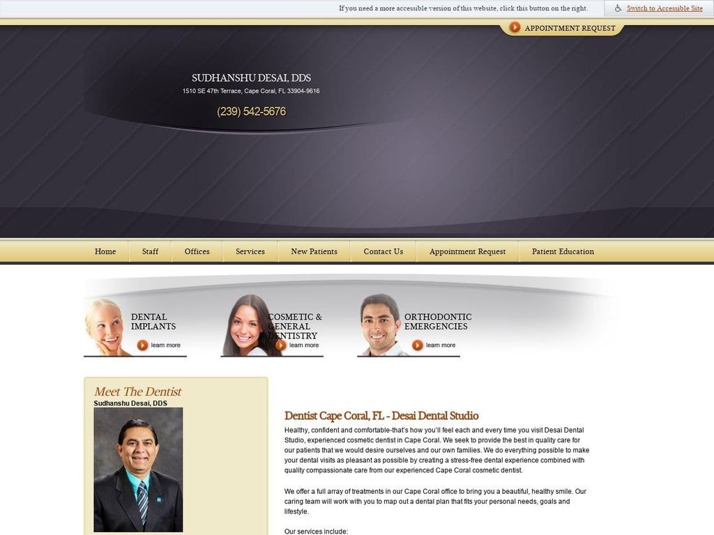 Dr. Sudhanshu B. Desai DDS Website Screenshot from desaidentalstudio.com