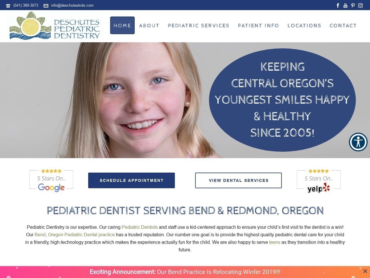 Deschutes Pediatric Dentist Website Screenshot from deschuteskids.com