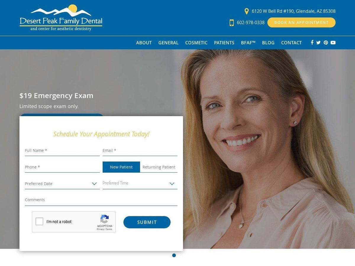 Desert Peak Family Dental Website Screenshot from desertpeakaz.com