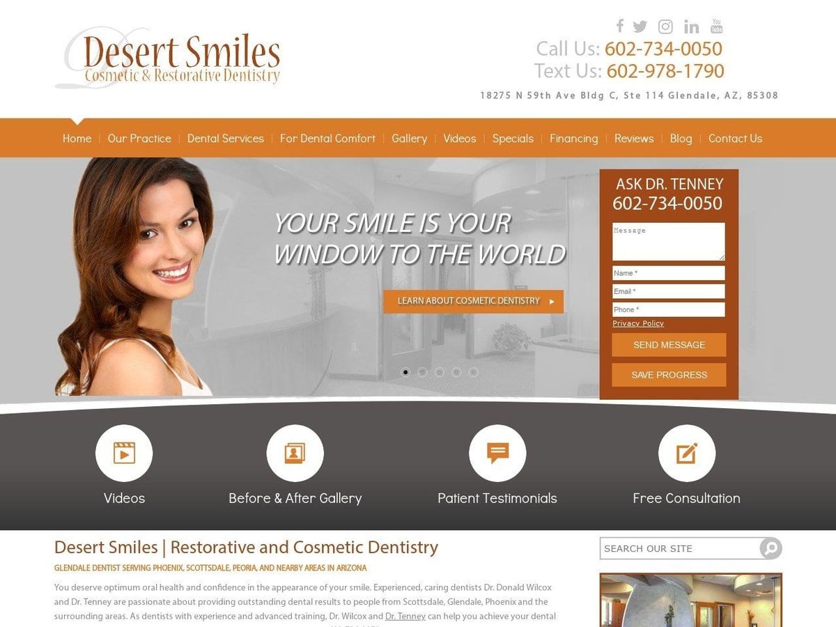 Desert Smiles Cosmetic Dentist Website Screenshot from desertsmiles.com