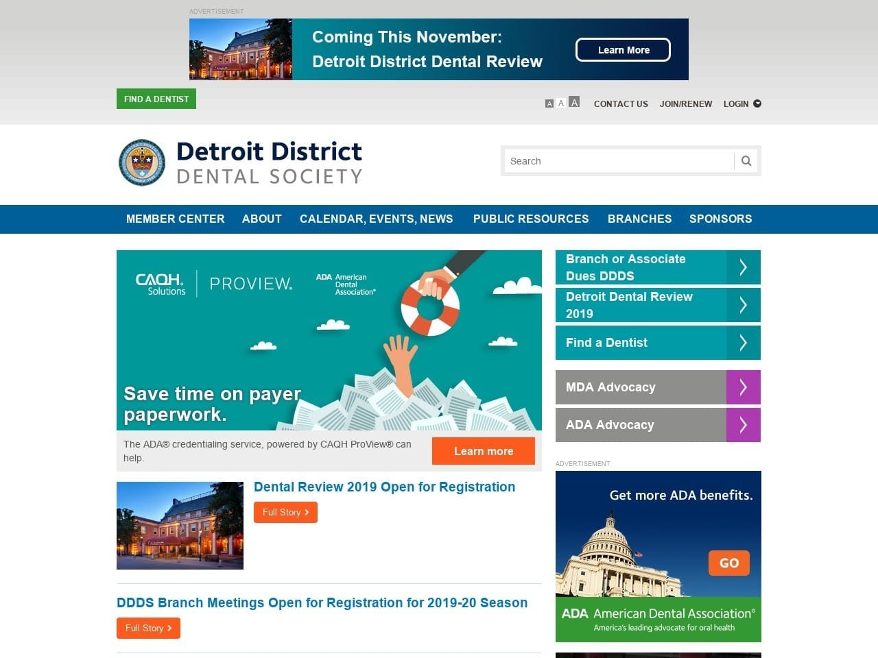 Detroit Dental Society Website Screenshot from detroitdentalsociety.com