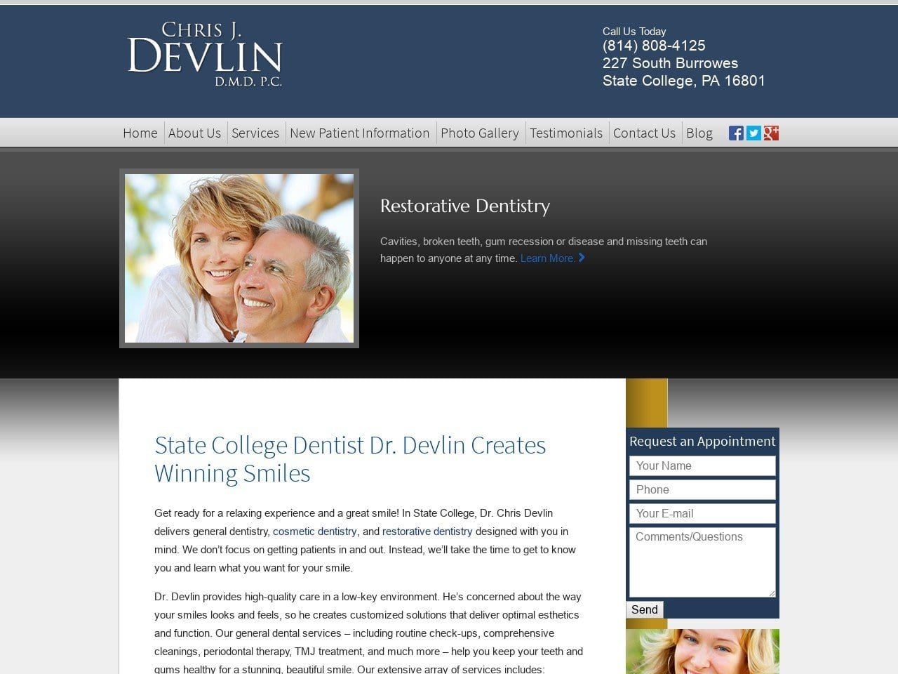 Chris J Devlin DMD PC Website Screenshot from devlindental.com