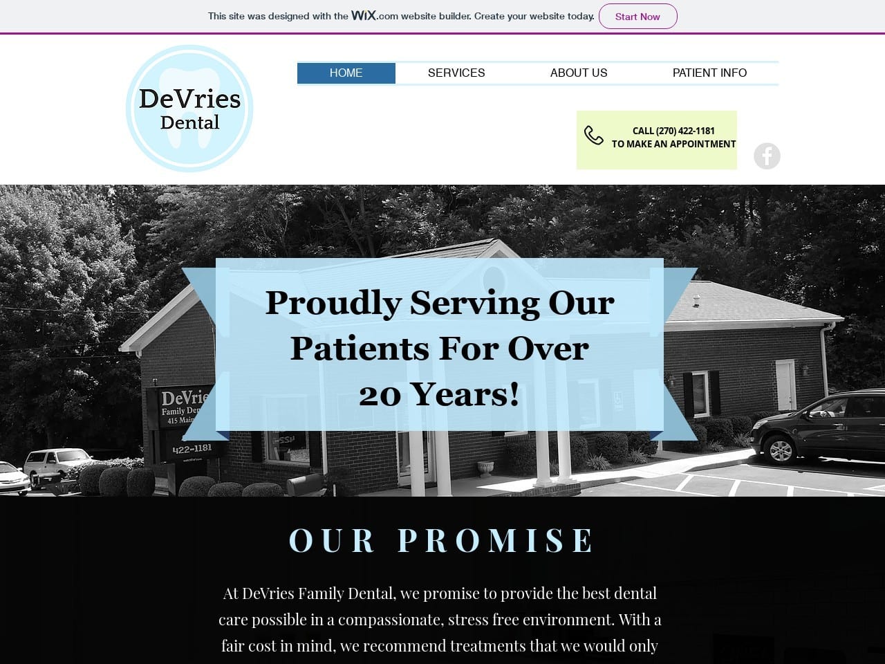 Devries Family Dentist Website Screenshot from devriesdental.com