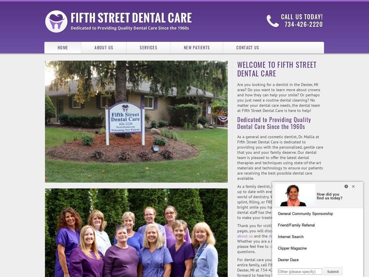 Fifth Street Dental Care Website Screenshot from dexterdentist.com