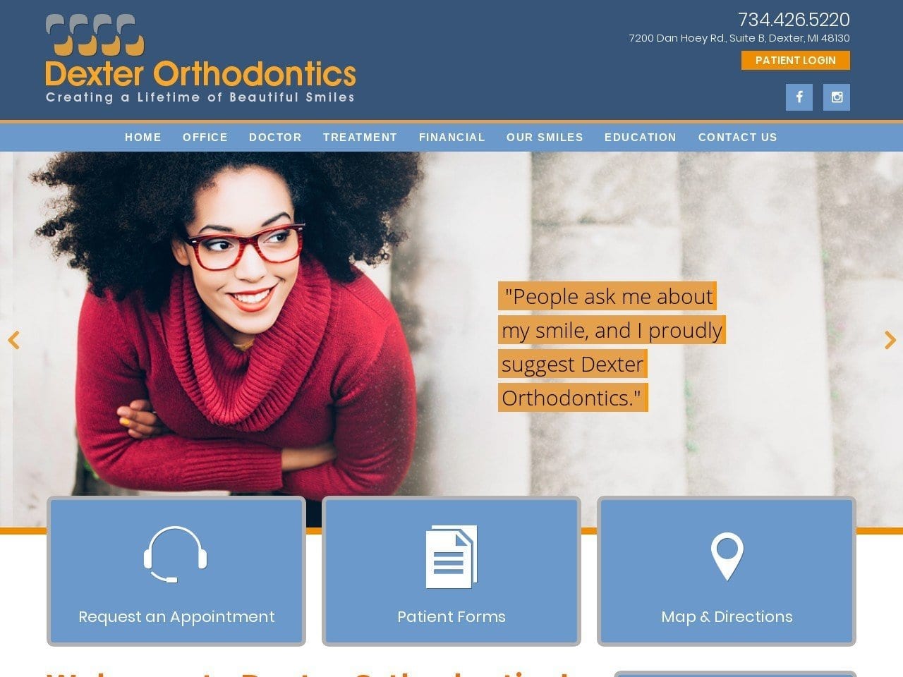 Dexter Orthodontics Website Screenshot from dexterortho.com