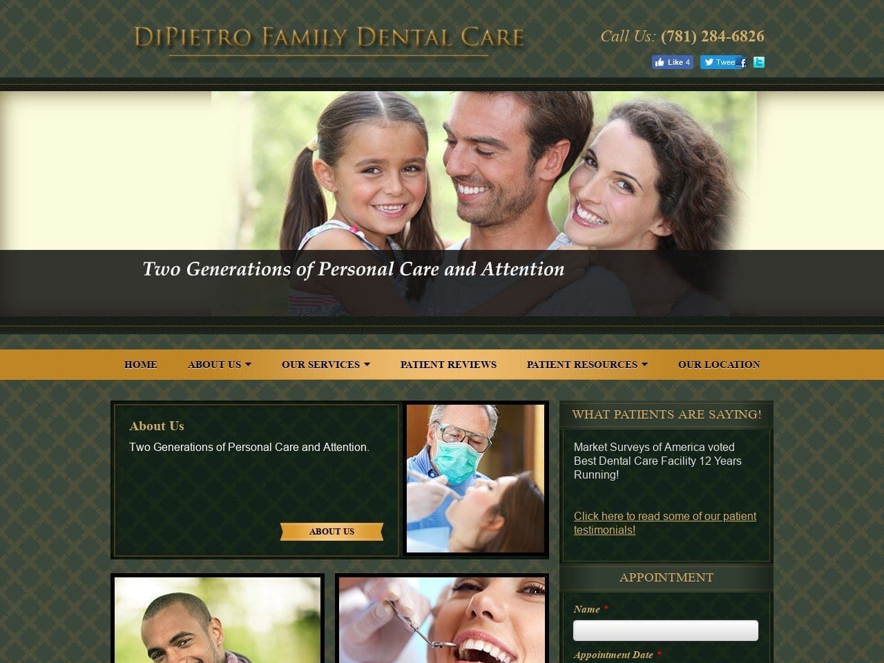 De Pietro Family Dental Care Website Screenshot from dfdentalcare.com