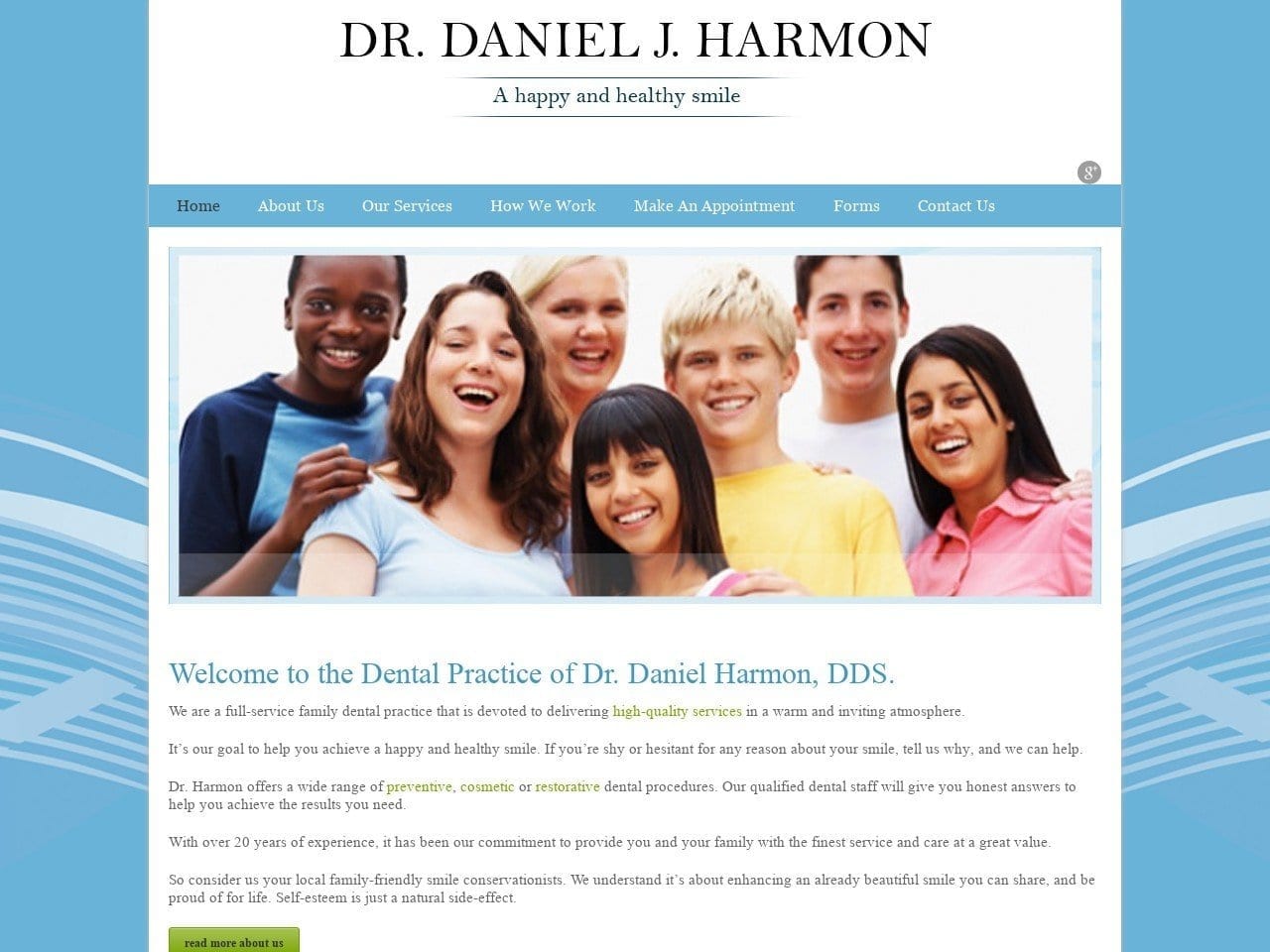 Dr. Daniel J. Harmon DDS Website Screenshot from dharmondds.com