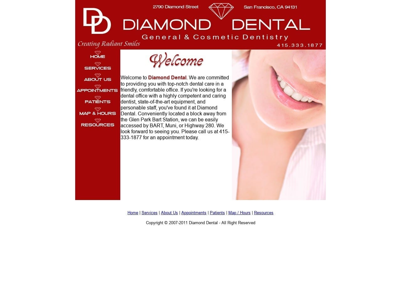 Diamond Dental Sf Website Screenshot from diamonddentalsf.com