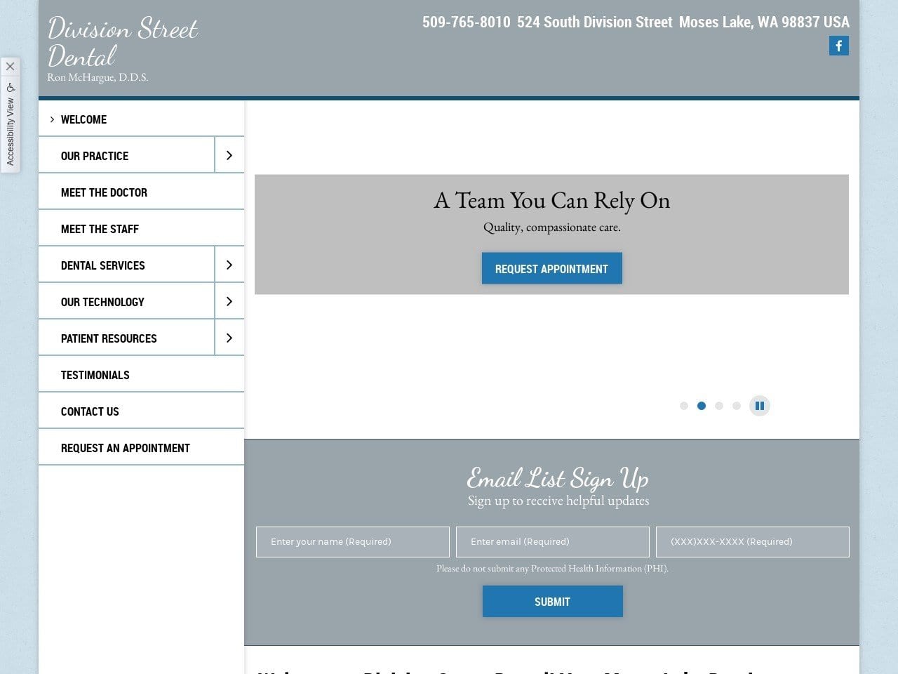 Division Street Dental Website Screenshot from divisionstreetdental.net