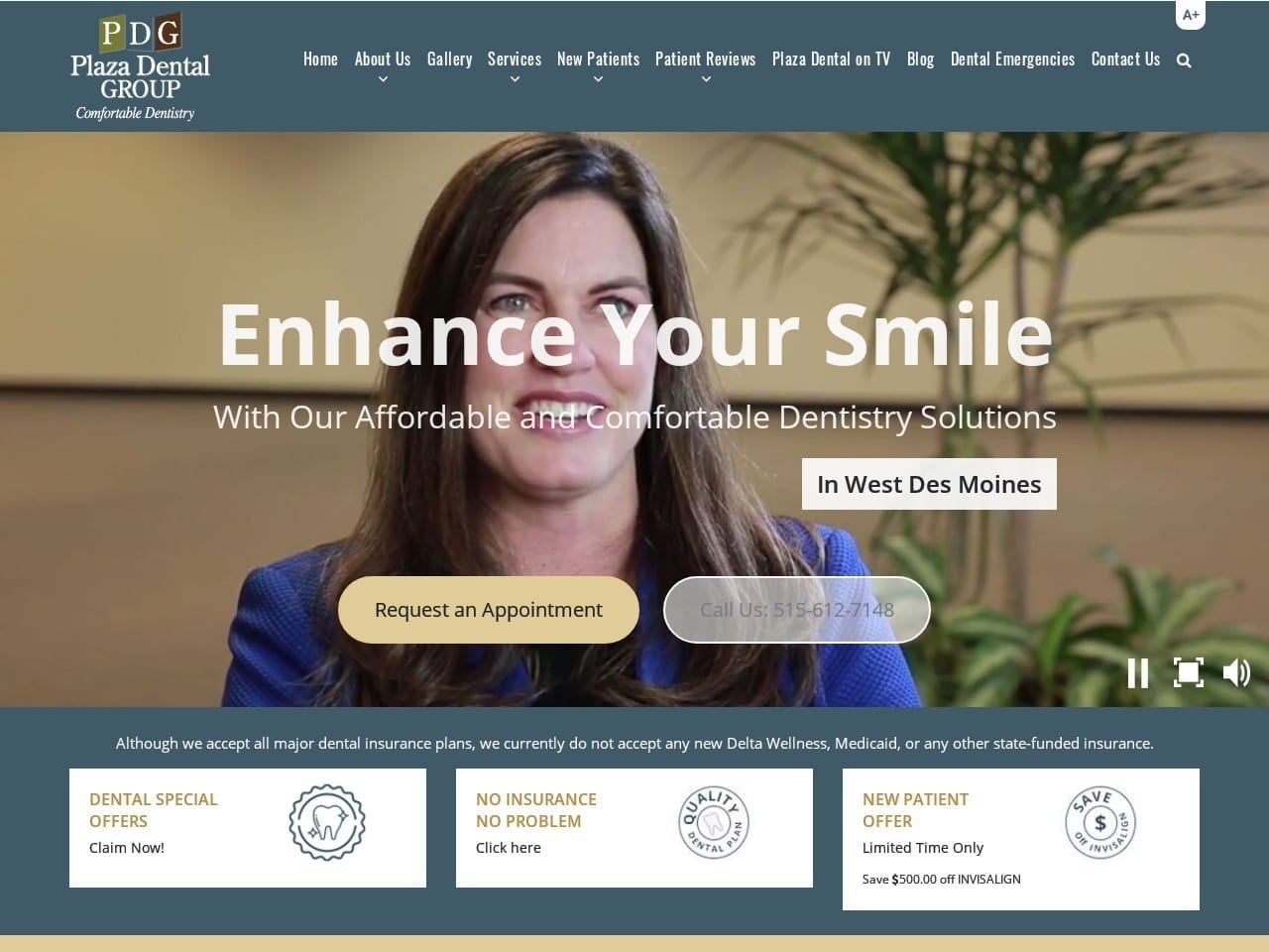 Plaza Dental Group Website Screenshot from dmsmiles.com