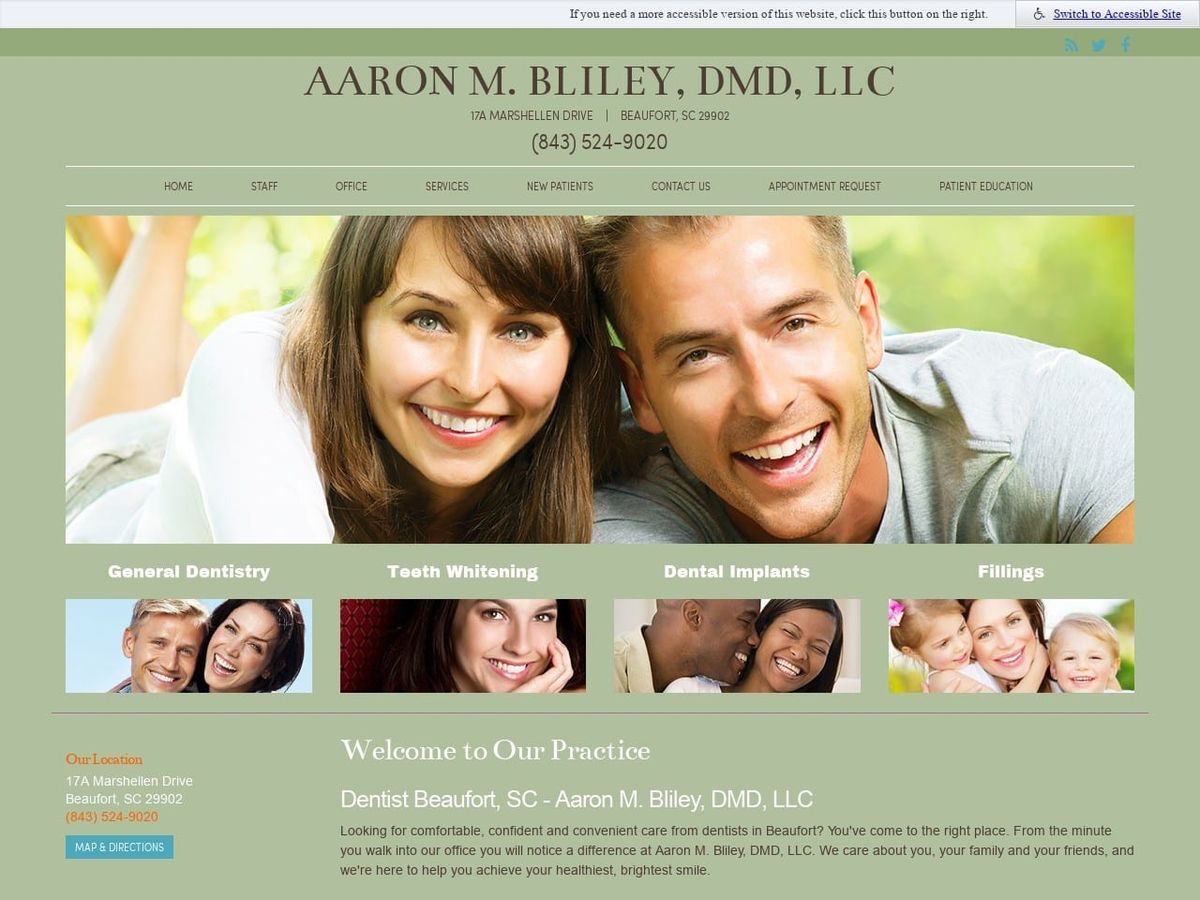 Aaron M. Bliley DMD LLC Website Screenshot from dockbdentistry.com