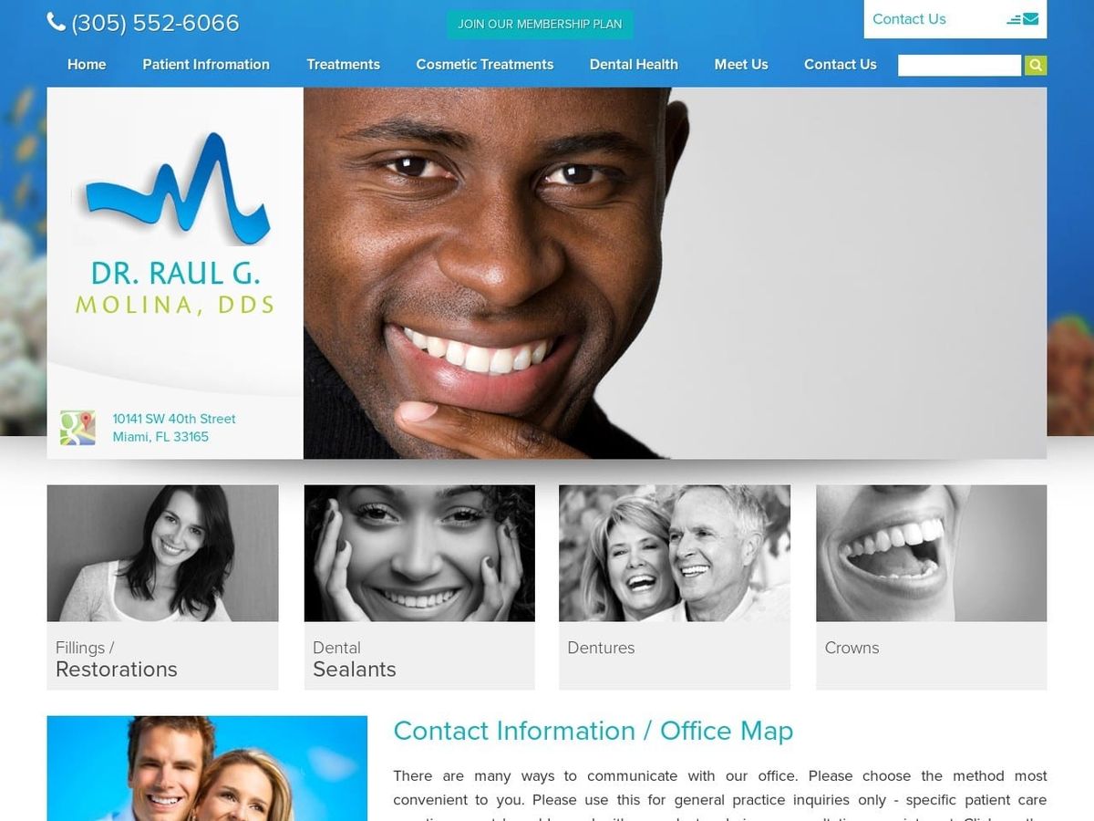 Dr. Raul G. Molina Jr DDS PA Website Screenshot from docmolina.com