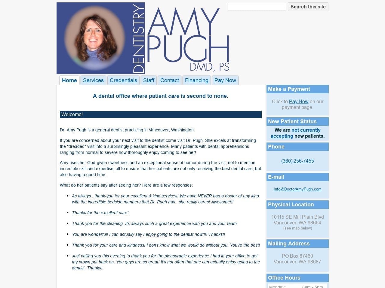 Amy Pugh DMD PS Website Screenshot from doctoramypugh.com