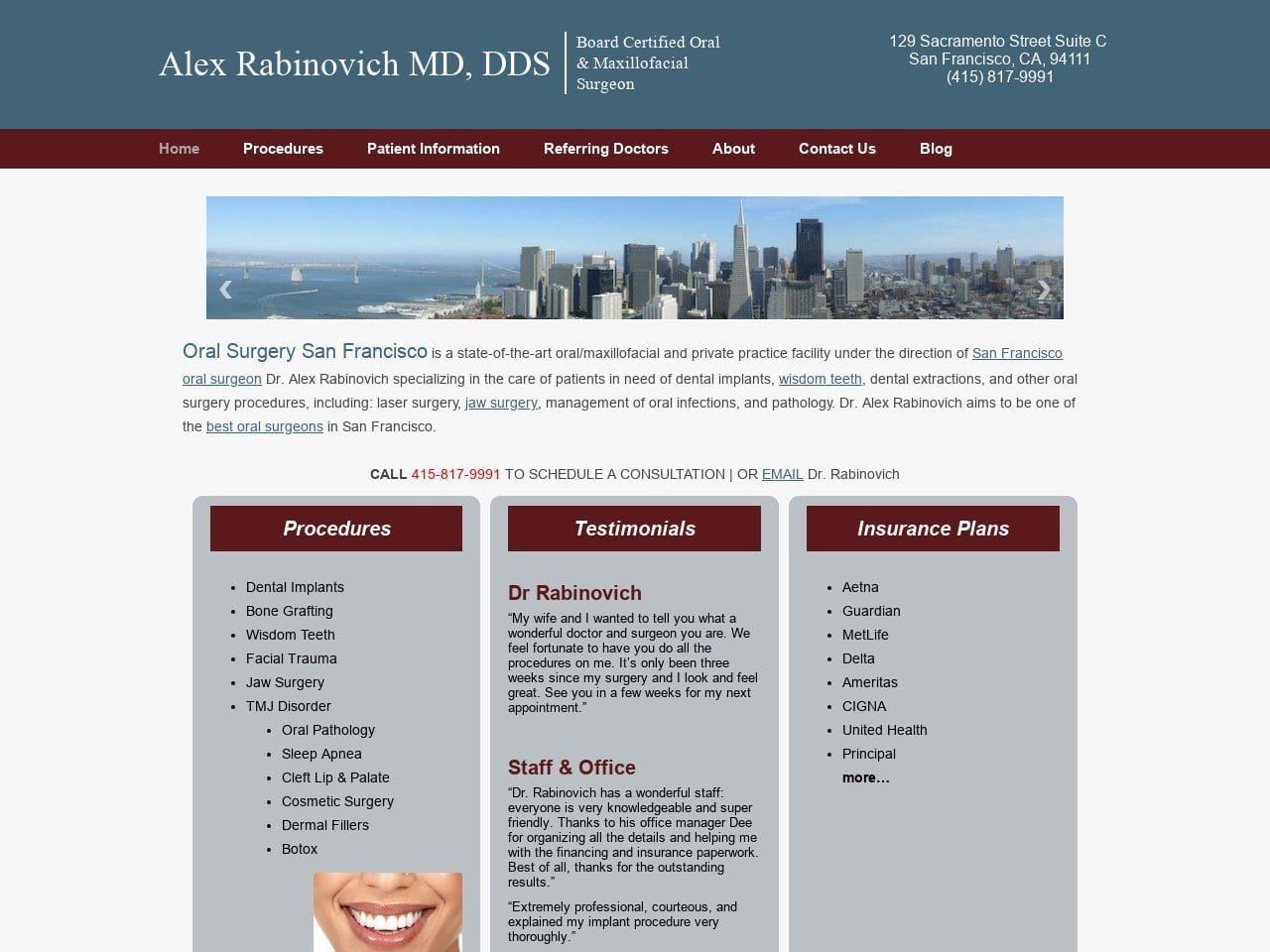 Alex Rabinovich DDS MD Website Screenshot from doctorrabinovich.com
