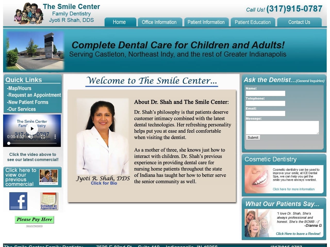 The Smile Center Family Dentist Website Screenshot from doctorshah.com