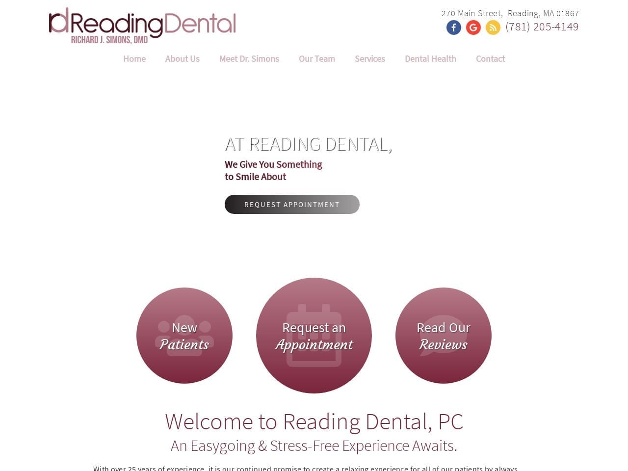 Reading Dental Website Screenshot from doctorsimons.com