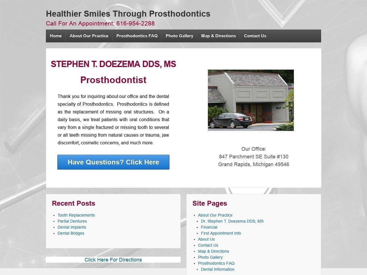 Doezema Prosthodontics Website Screenshot from doezemaprosthodontics.com