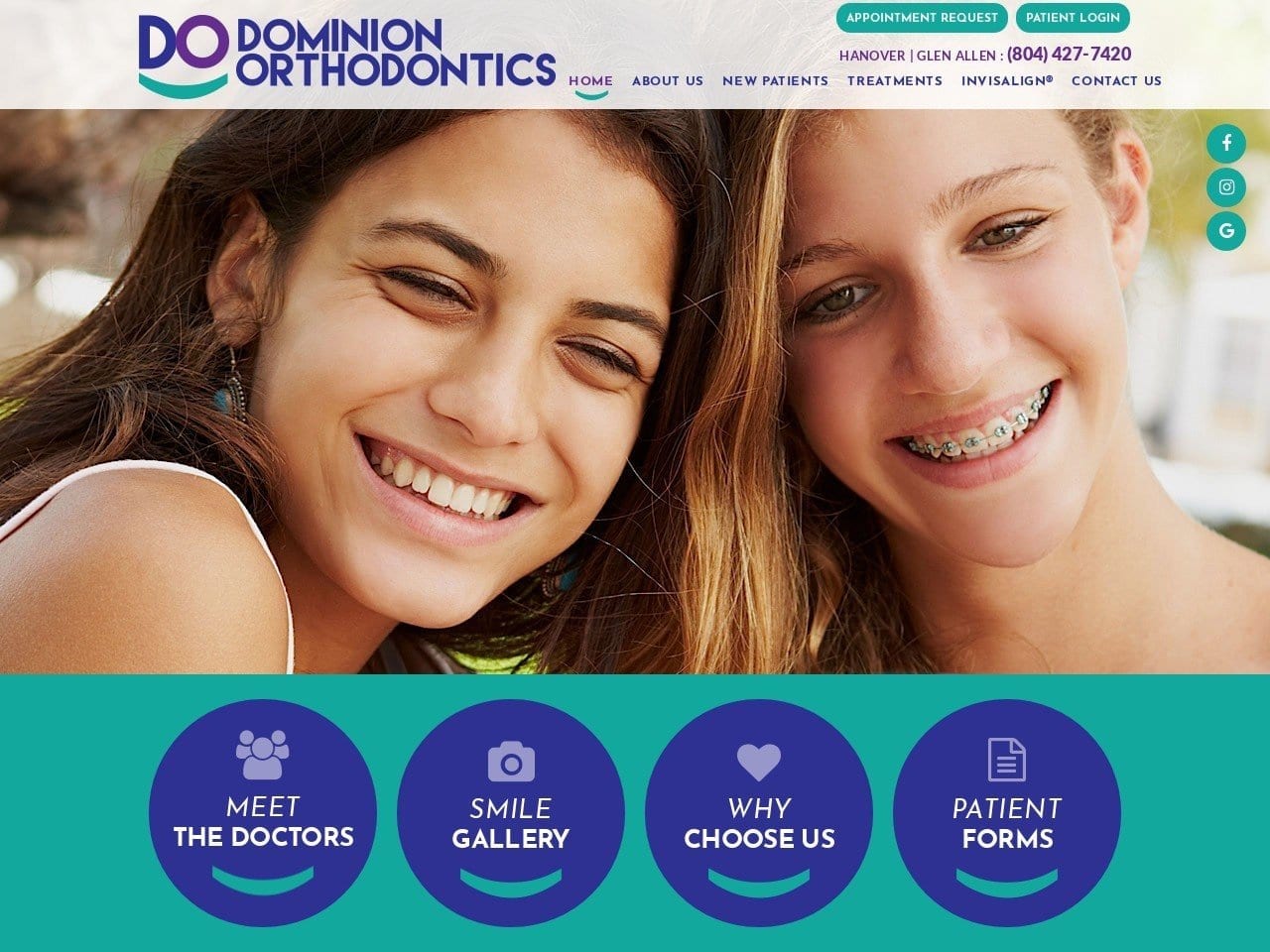 Dominion Orthodontics Website Screenshot from domortho.com