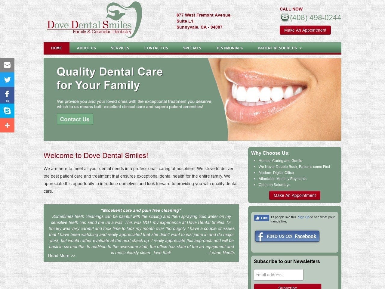 Dove Dental Smiles Dr Shirley Irudayaraj DDS Website Screenshot from dovedentalsmiles.com