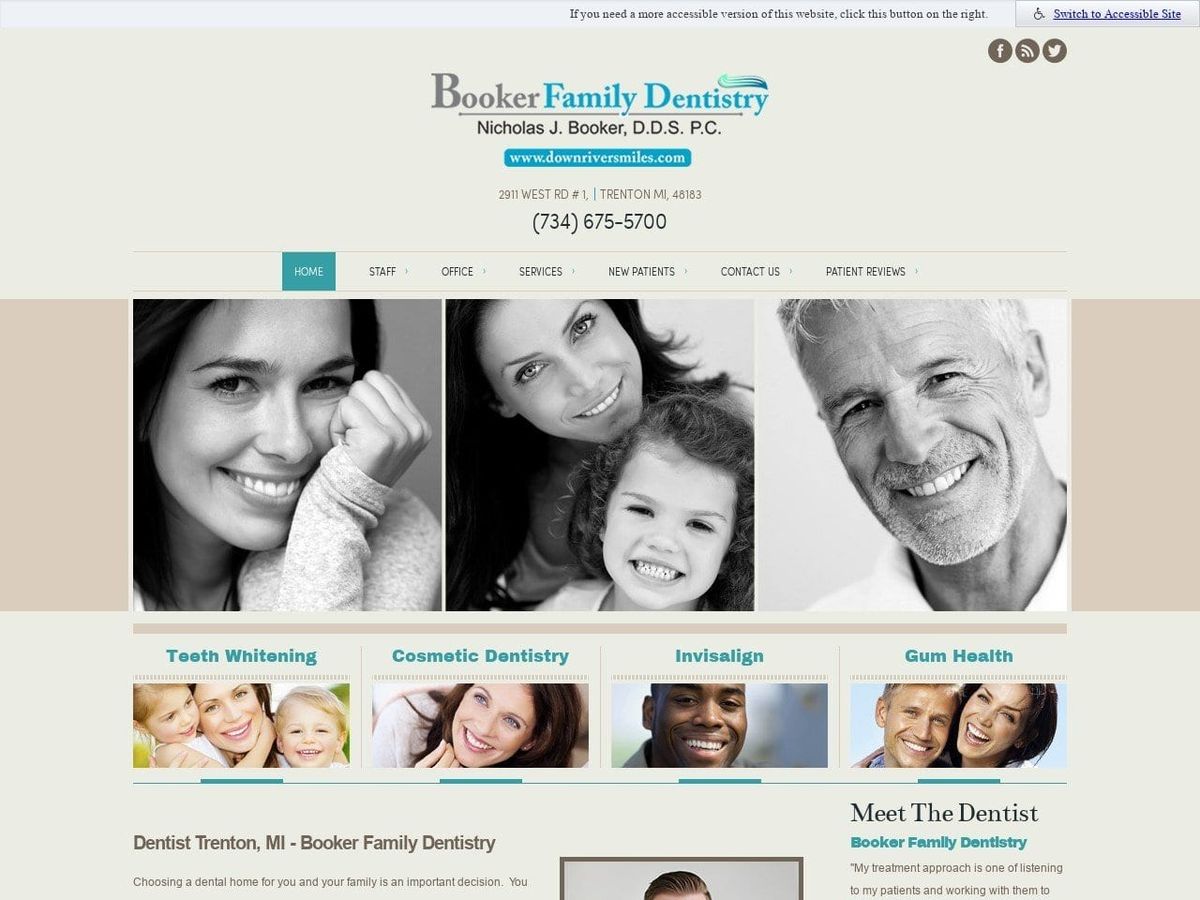 Booker Family Dentist Website Screenshot from downriversmiles.com