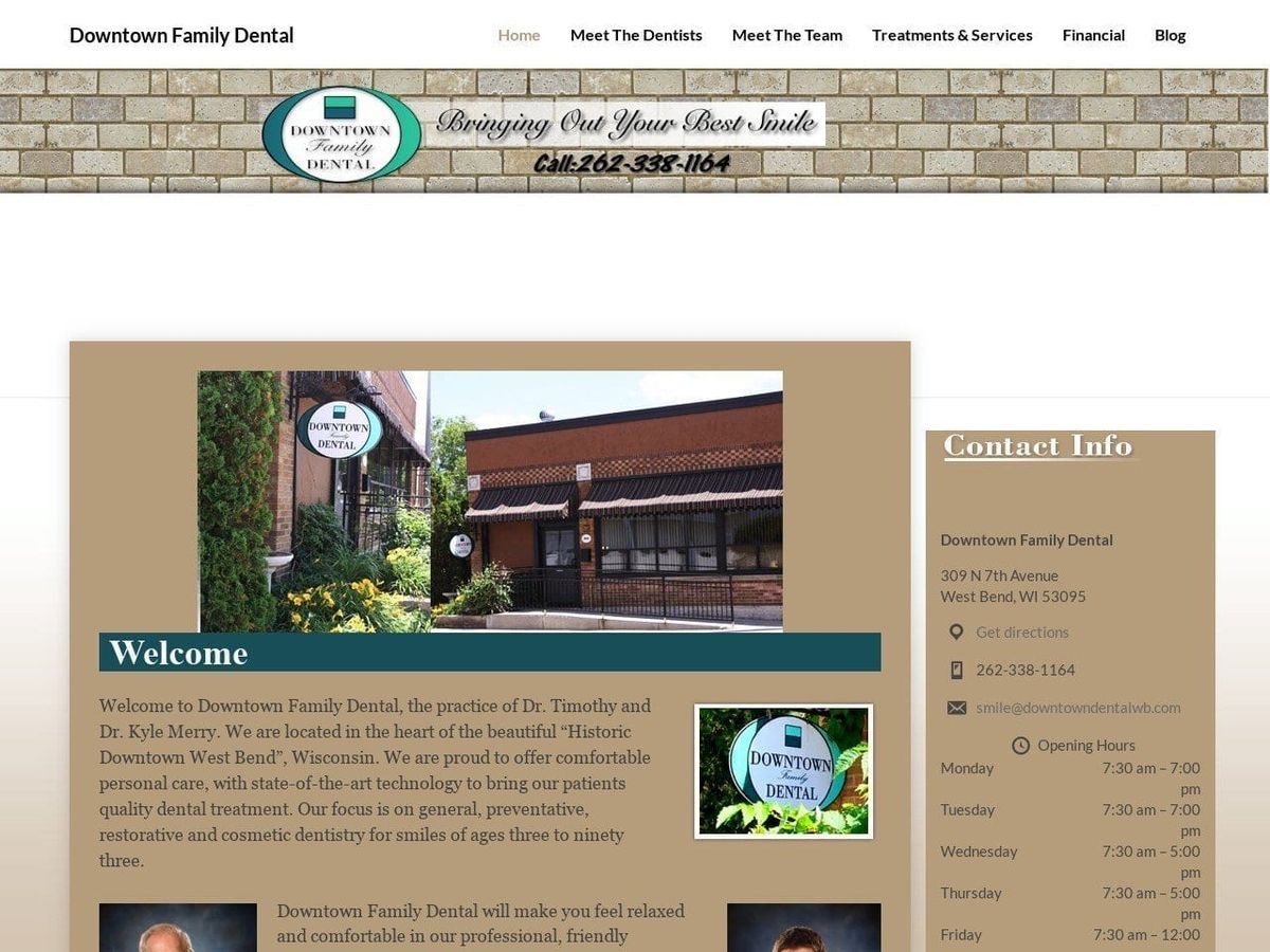 Downtown Family Dental Website Screenshot from downtowndentalwb.com