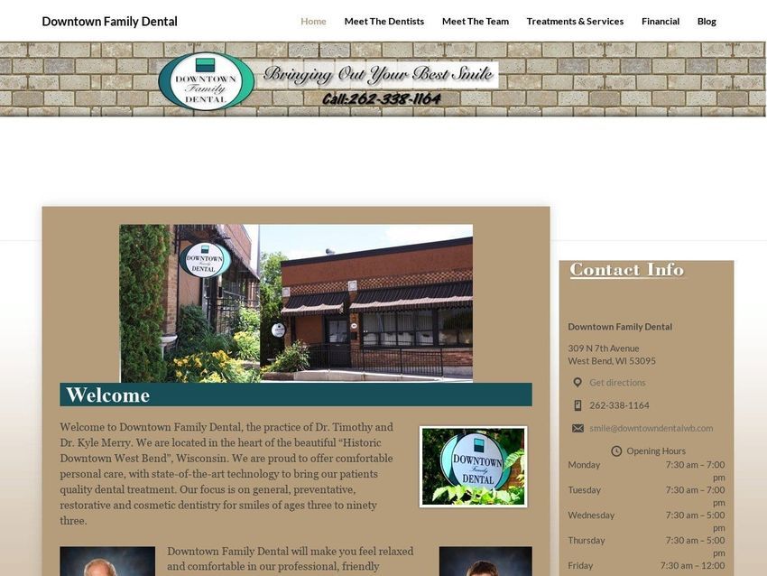 Downtown Family Dental Website Screenshot from downtowndentalwb.com