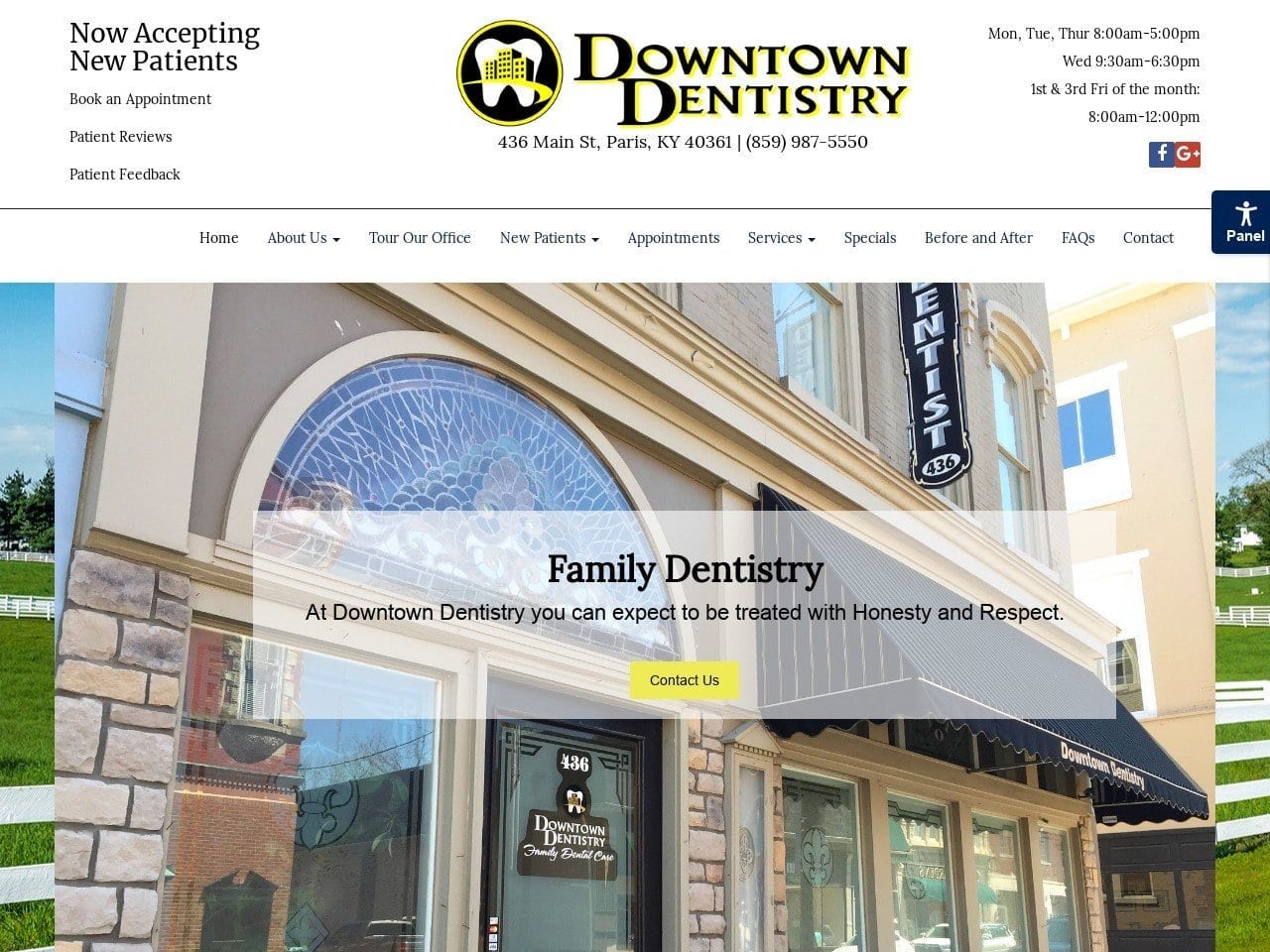 Downtown Dentist Website Screenshot from downtowndentistryparis.com