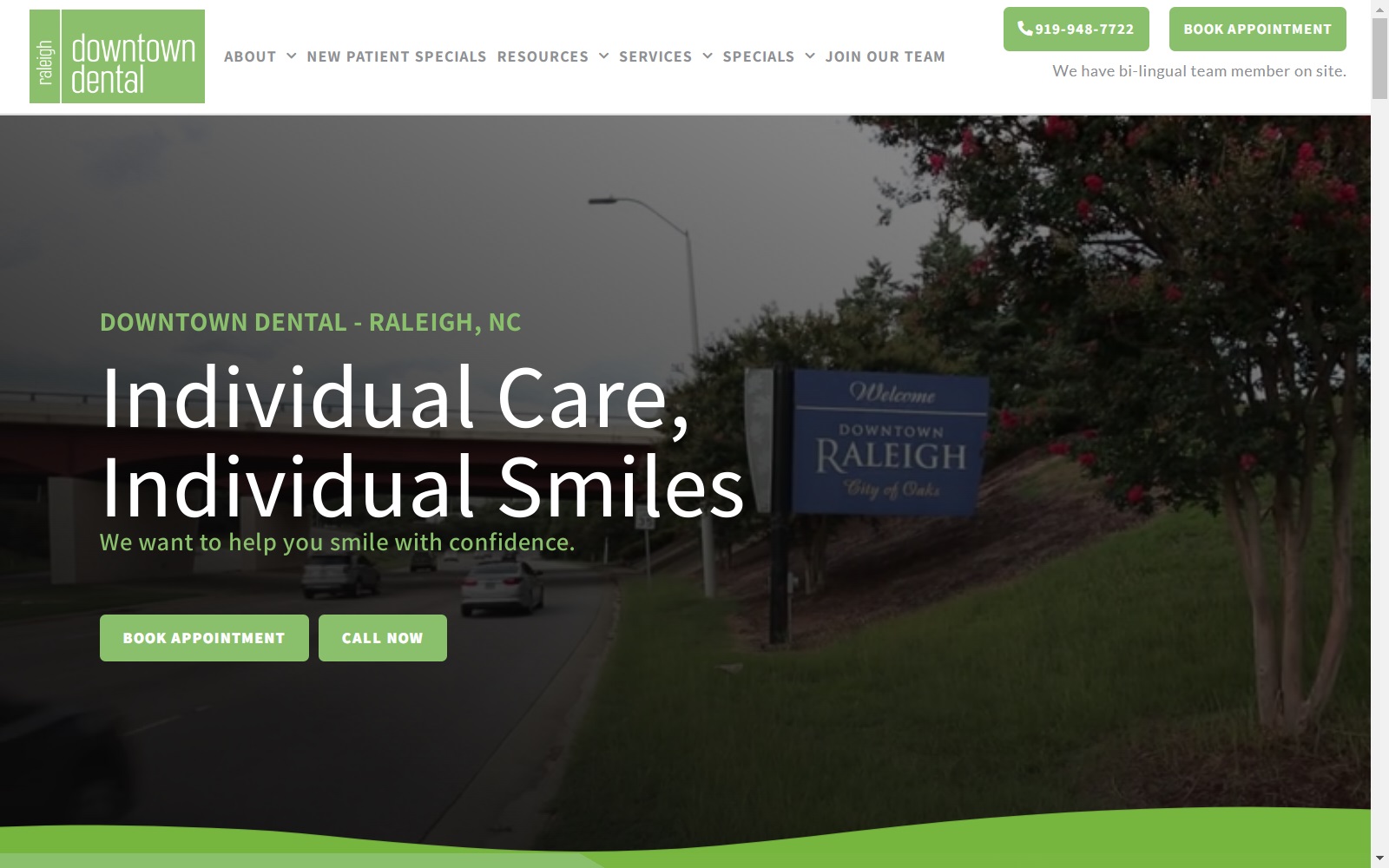 downtownraleighdental.com screenshot