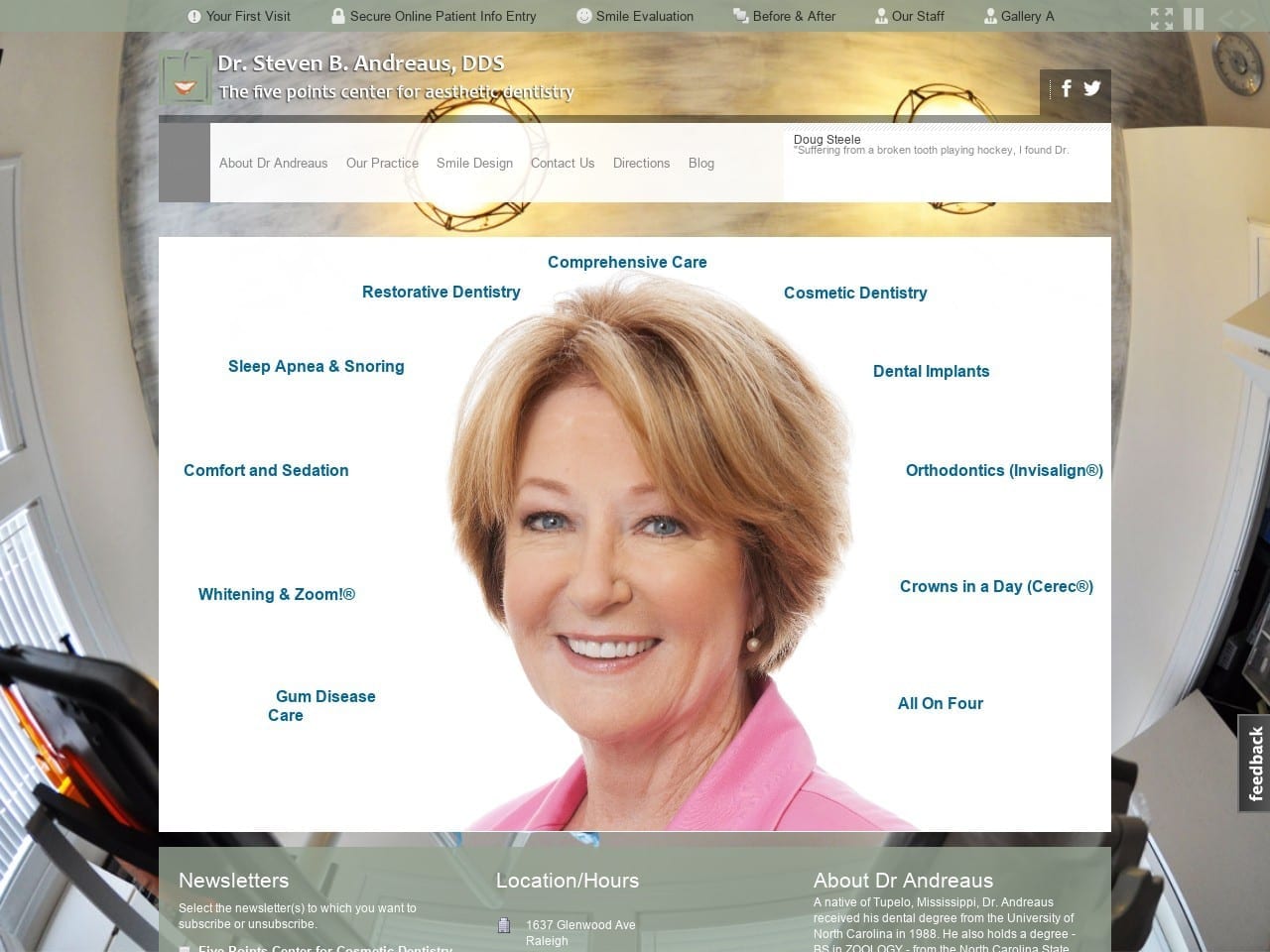 The five points center for aesthetic dentistry Website Screenshot from drandreaus.com